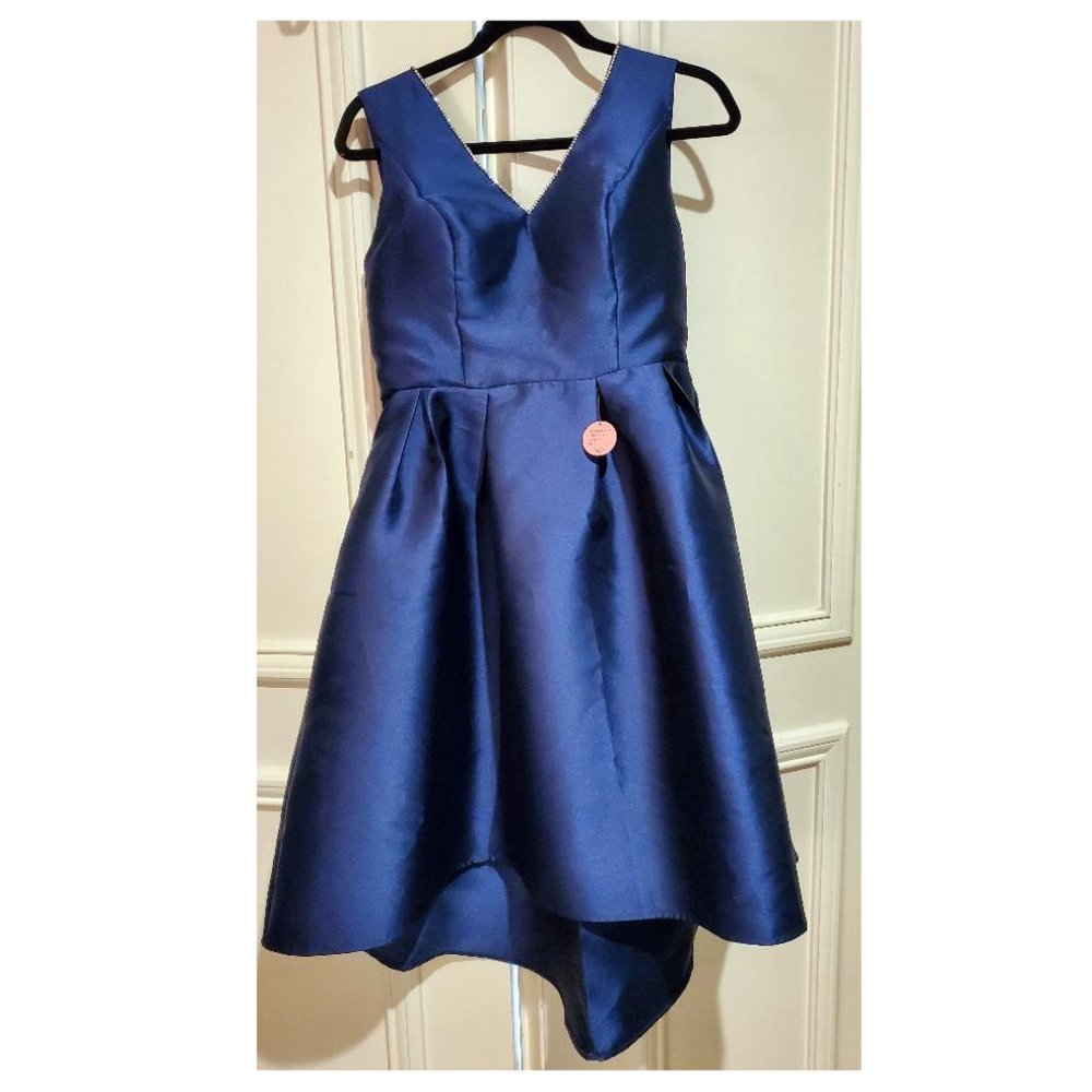 CHI CHI LONDON NAVY DIPPED HEM COCKTAIL DRESS NWT